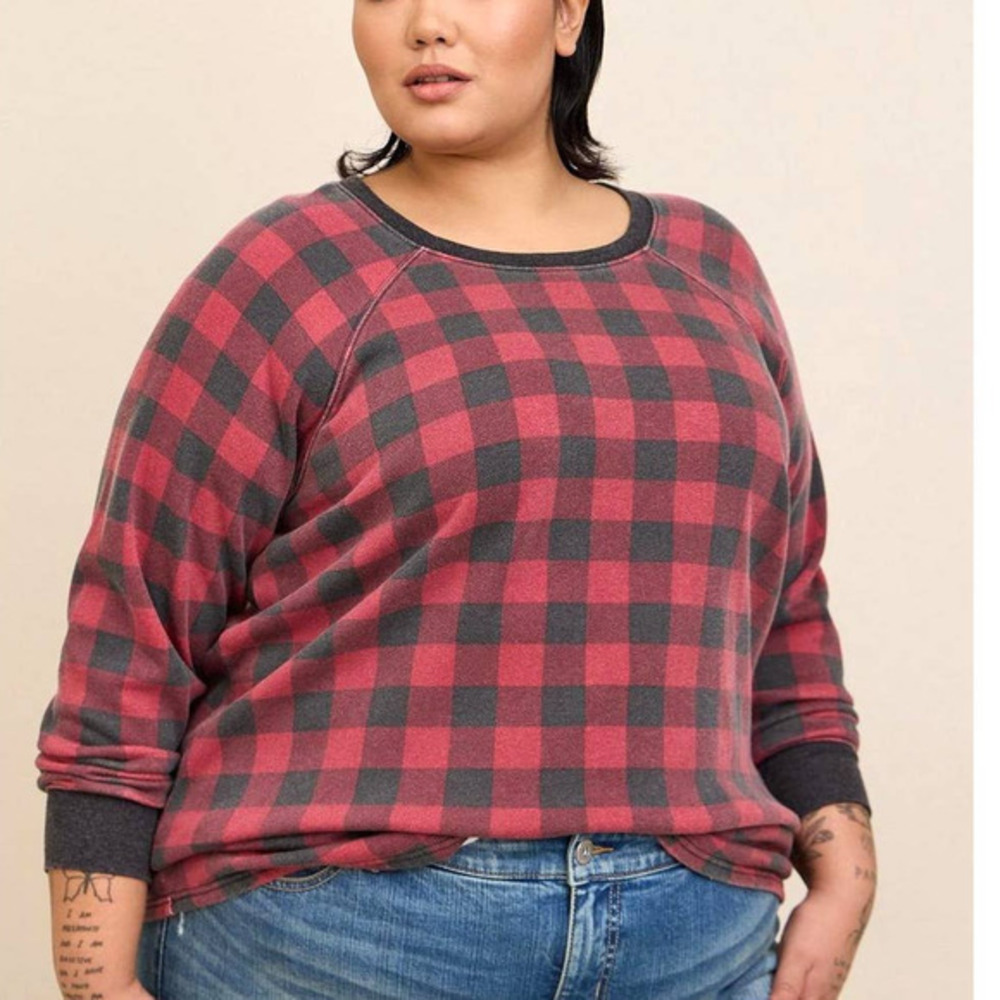 Torrid 4 (4X 26) Cozy Fleece Red/Black Buffalo Plaid‎ Tunic Long Sweatshirt Top
